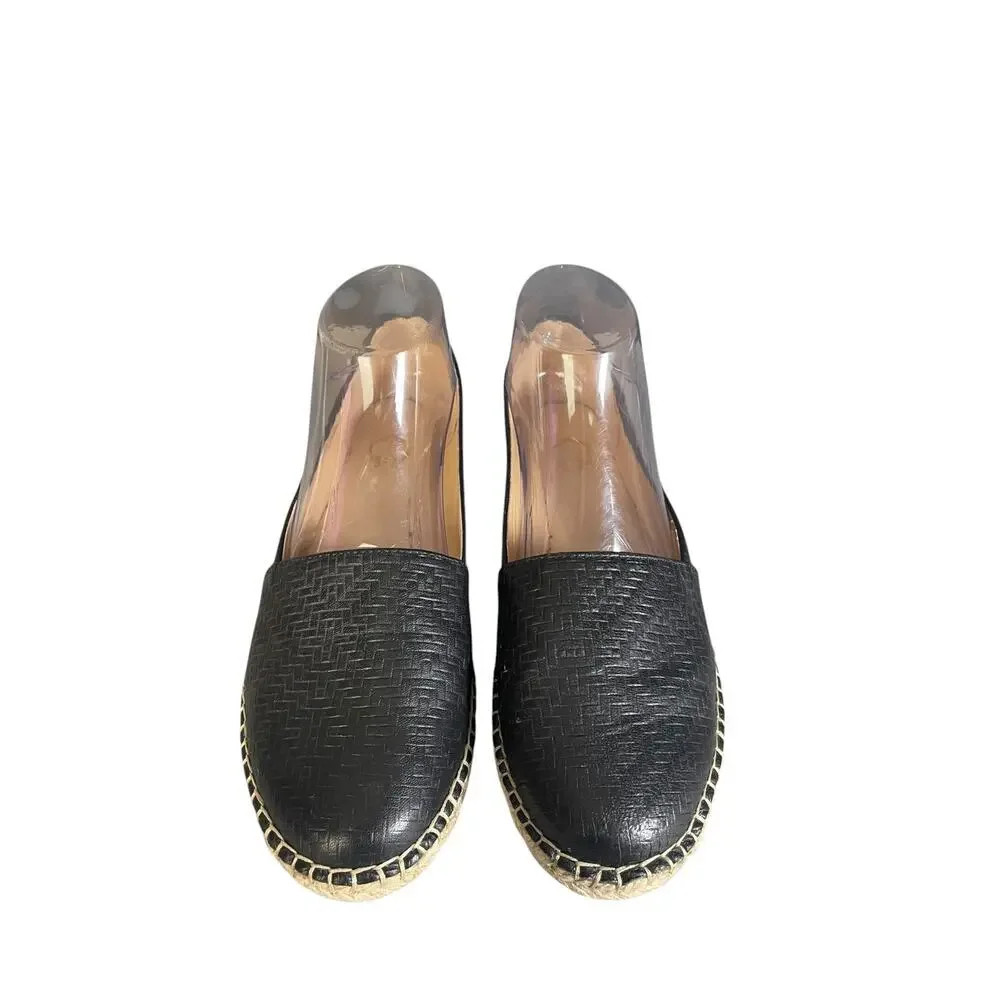 C Wonder Women’s Margot Black Leather Slip On Espadrilles Size-8M